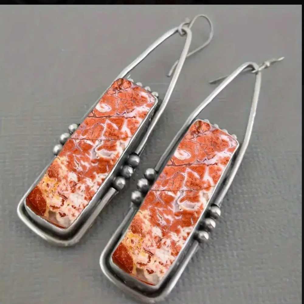 Modern Orange and Silver Earrings with Geometric Design